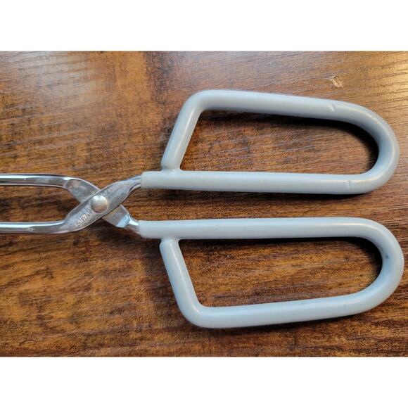 Vintage Light Blue Rubber Handle 10" Stainless Steel Tongs - Made in Taiwan - Picture 2 of 9